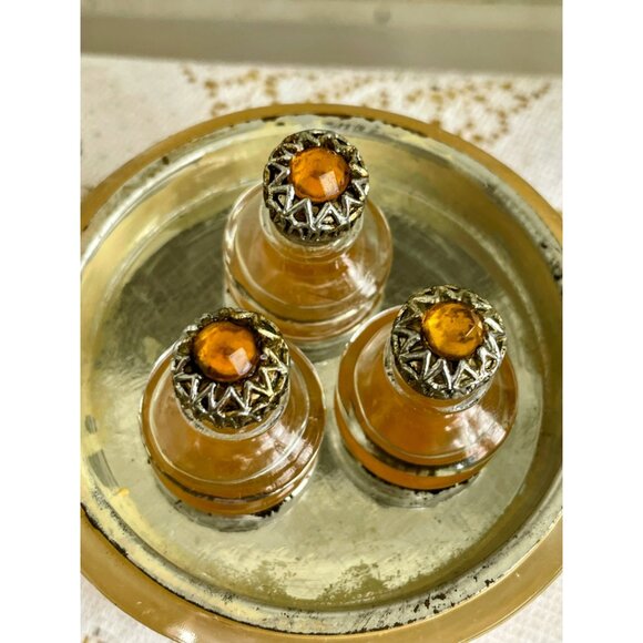 Vintage Art Deco Atomic Round Glass Perfume Trio Bottles Duvinne NY c1930s - Picture 4 of 16